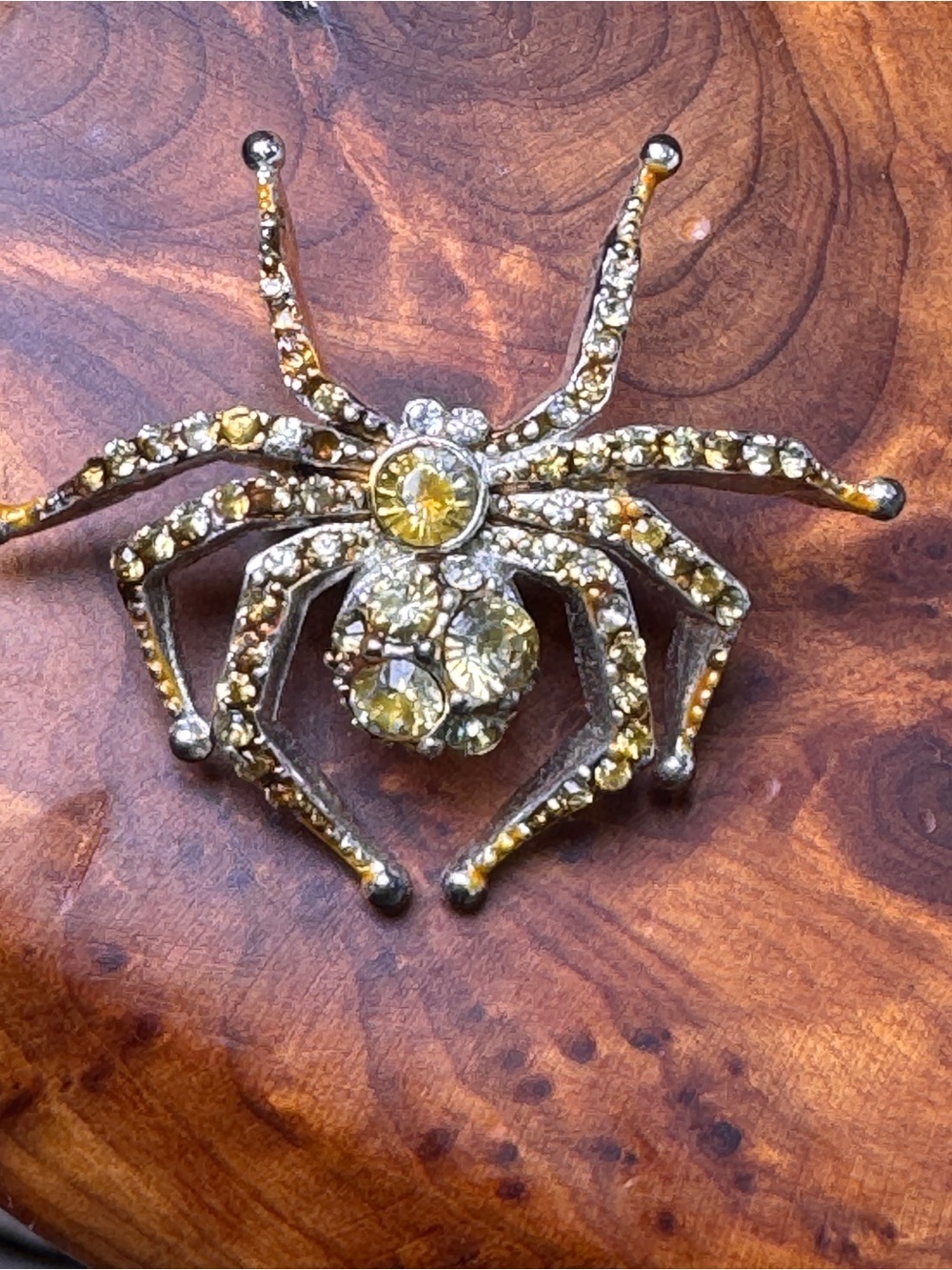 Vintage Liz Claiborne Yellow and Clear Crystal Spider Brooch